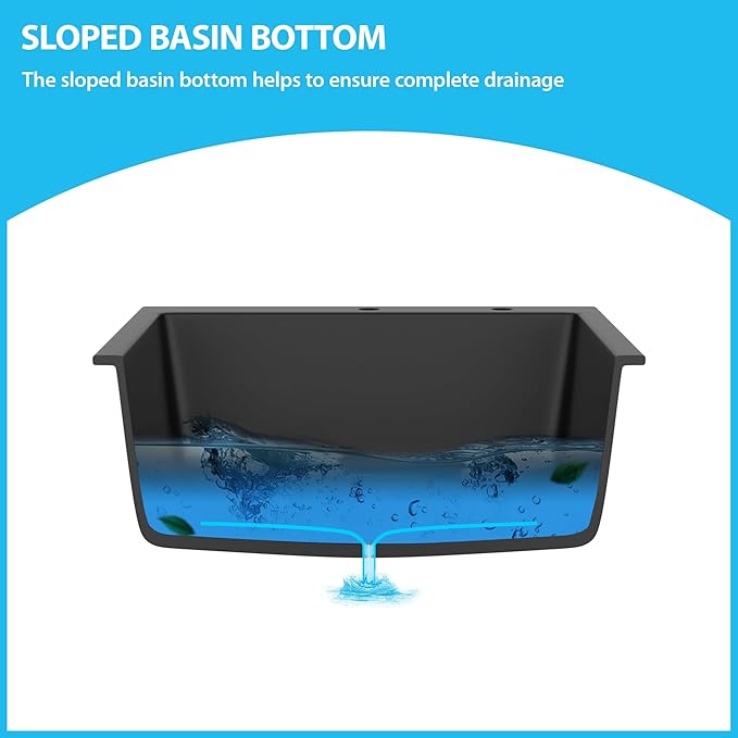 Kichae 25 Granite Composite Kitchen Sink - 25"x22" Grainte Quartz Drop In Topmount Black Deep Single Bowl Basin