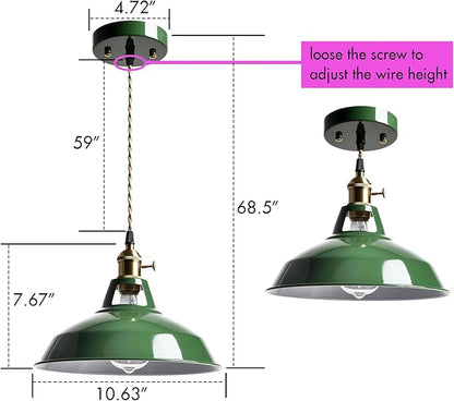 CLAXY Macaron Green Pendant Lights Metal Barn Kitchen Island Pendant Light Fixture Adjustable Hanging Ceiling Light for Dining Foyer Loft Bar Coffee Restaurant