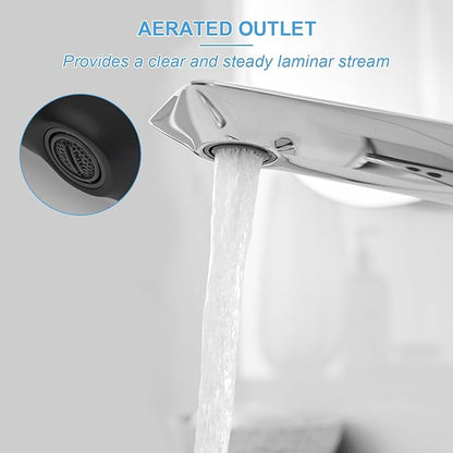 BWE Automatic Motion Sensor Touchless Bathroom Sink Faucet Electronic Infrared Hands Free Commercial Vanity Faucets Battery or Plug-in Powered,with Control Box and Temperature Mixer,Polished Chrome