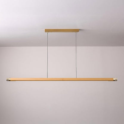 47" Wood Linear Pendant Light, Modern Wabi-Sabi Chandelier with Handcrafted Walnut & Brass, 3 Color Temperatures (3000K-6000K), Hanging Light Fixture for Dining Room, Kitchen, Bedroom