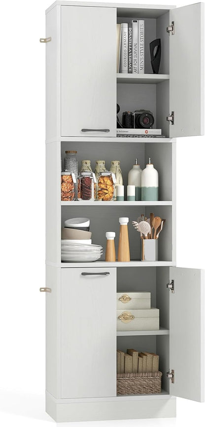 75” Kitchen Pantry Cabinet, Tall Freestanding Kitchen Hutch with 4 Doors, 2 Open Shelves & 4 Anti-Tipping Devices, Bathroom Storage Cabinet for Living Room, Dining Room (White Oak)