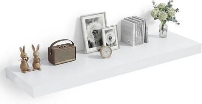 Heimlove 12" Deep Floating Shelves, 36 x 12 Inch Wall Mounted Long Floating Shelf with Invisible Brackets, for Home Decor, Bedroom, Kitchen, Living Room, Bathroom - 1 Pack, White