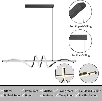 Modern LED Pendant Lights, Ceiling Chandelier Dimmable with Remote Control 3000k-6000K Adjustable Color Temperature, Aluminum Island Lighting Lamp Fixture for Kitchen, Dining Room(39in Black)