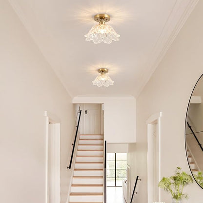 Semi Flush Mount Ceiling Light, Vintage Ceiling Light 11",Transparent Glass Light Fixture E26 for Kitchen Entryway Bedroom Dining Room
