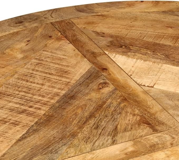 Round Dining Table Solid Mango Wood Rustic Finish Metal Legs Small Kitchen Table for 4 Indoor Use Brown