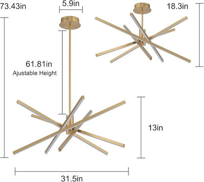 Y'INSP Gold Sputnik Chandelier for Dining Room, 5-Lights LED Pendant Light Fixtures Modern 45W Hanging Light Fixture for Living Room Kitchen Island Bedroom Entryway