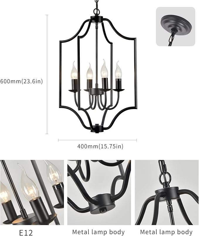 NA 4-Light Farmhouse Chandelier Fixture Rustic Industrial Pendant Lighting Adjustable Height Metal Cage E12 Hanging Lights for Kitchen Island, Dining Room, Living Room, Bedroom, Foyer, Entry