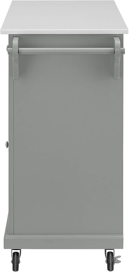 Crosley Furniture Full Size Stone Top Rolling Kitchen Island Storage Cart, Microwave Stand, Spice Rack, Gray