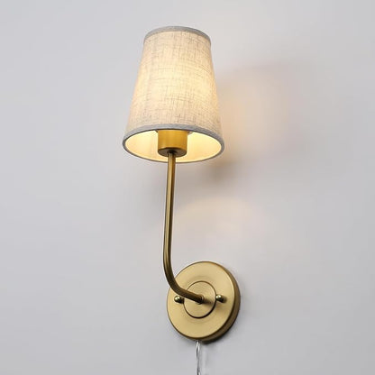 Pathson Set of 2 Plug in Fabric Wall Sconce Linen Cloth Shade, 1-Light Vintage Wall Light Fixture for Living Room Bedroom