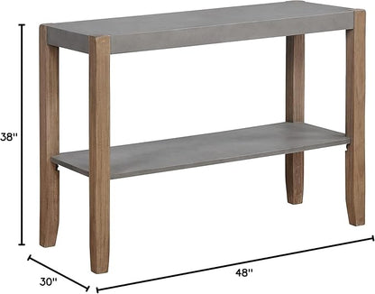 Alaterre Furniture Newport Dining Table for 4 – Rustic Industrial 6-Piece Dining Set Includes 48” x 30” Faux Concrete Kitchen Table, 4 Rush-Seat Stools & Side Buffet Console for Small Spaces