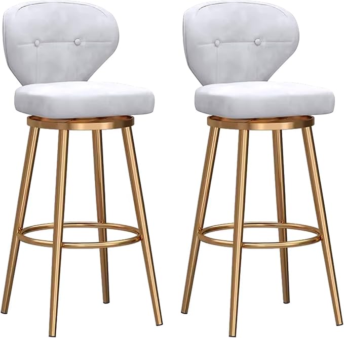 Counter Height stools Set of 2, 360° s with Back and Footrest, Thickened Upholstered Cushion, Tall Chairs for Kitchen Island, Dining Room, Home, Cafe,White-Sitting Height 75cm