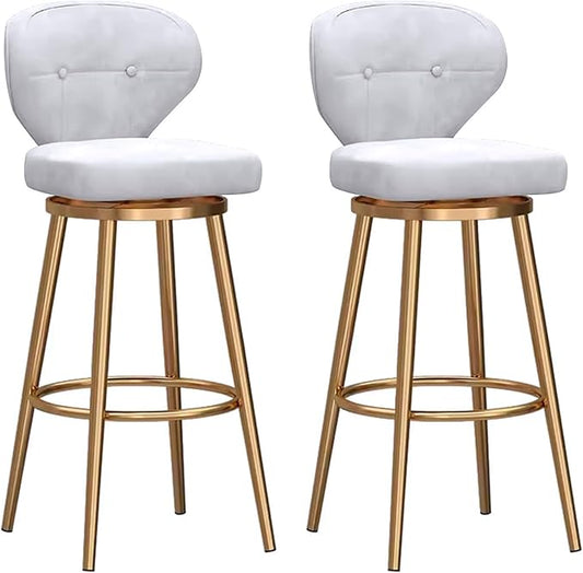 Counter Height stools Set of 2, 360° s with Back and Footrest, Thickened Upholstered Cushion, Tall Chairs for Kitchen Island, Dining Room, Home, Cafe,White-Sitting Height 75cm