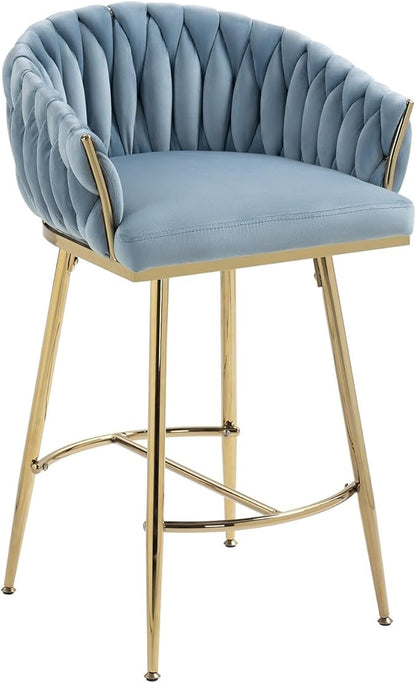 26'' Counter Height bar stools Set of 2 Kitchen Island Counter bar Stool with Hand- Wave Back, Golden Chromed Base and footrest,for Living Room