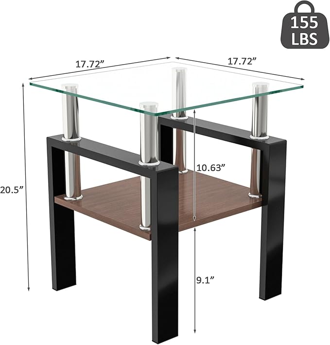 Set of 2 Glass End Table, 2-Layer Glass Living Room Table, Modern Tea Table Side Tables for Home Office Furniture