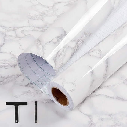 practicalWs White/Gray Marble Contact Paper 17.7 inch x 78.7 inch, Marble Peel and Stick Wallpaper with Tools, Self Adhesive Vinyl Film Contact Paper for Countertops