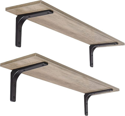 DINZI LVJ Long Wall Shelves, 31.5 Inch Wall Mounted Shelves Set of 2, Easy-to-Install, Floating Storage Ledges with Sturdy Metal Brackets for Living Room, Bathroom, Bedroom, Kitchen, Greige