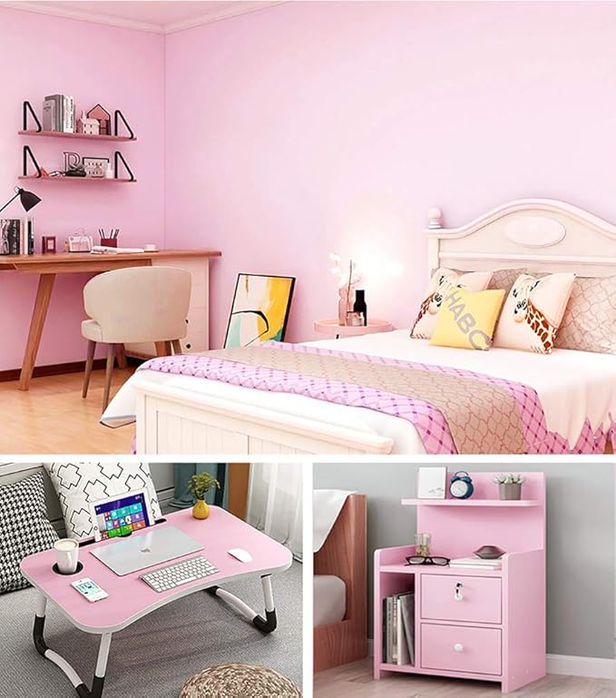 197"x17.7" Pink Wallpaper Solid Color Peel and Stick Wallpaper Pink Contact Paper Self-Adhesive Removable Wall Paper for Wall Covering Cabinet Countertop Vinyl Roll