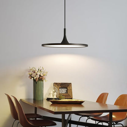 JAYMP Dining Room Modern Pendant Lighting Dimmable LED Disk Light Adjustable Height Kitchen Island Hanging Light Fixture (Black, Dia 19.7 inch)