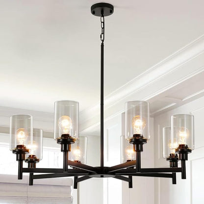 A Million 27.5" Black Chandelier 5 Lights, Kitchen Island Lighting Industrial Chandelier with Clear Glass Shade, Ceiling Pendant Light for Farmhouse Dining Room Living Room Bedroom