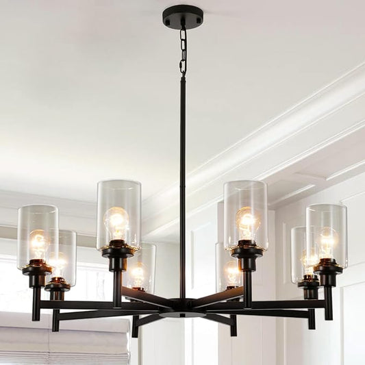 A Million 27.5" Black Chandelier 5 Lights, Kitchen Island Lighting Industrial Chandelier with Clear Glass Shade, Ceiling Pendant Light for Farmhouse Dining Room Living Room Bedroom