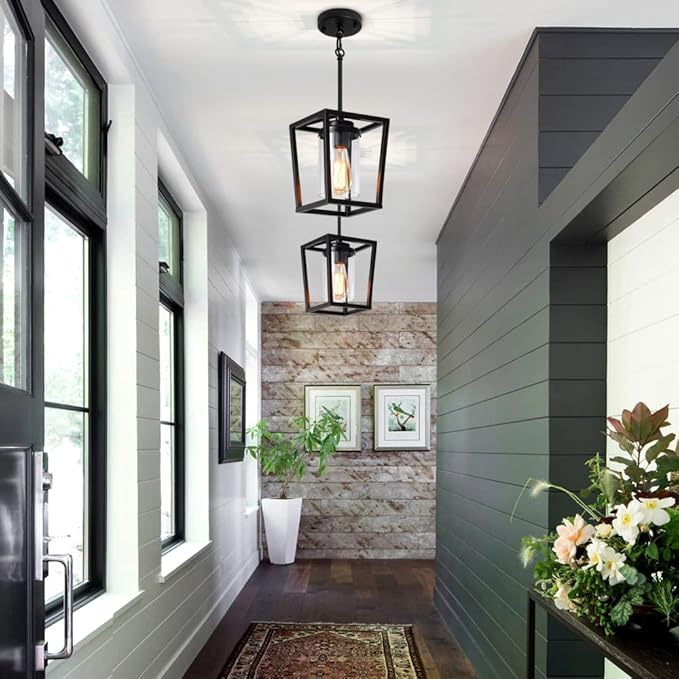 TOULMJ 3 Pack Black Pendant Lights Kitchen Island, Modern Lantern Pendant Light Fixtures, Farmhouse Kitchen Island Lighting Cage Metal Hanging Ceiling Light Fixture for Hallway Entryway Dining Room