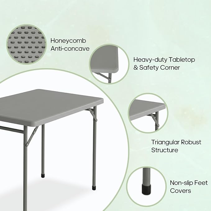 3ft Rectangular Folding Table for All-Occasion, Foldable Table with HDPE Tabletop and Steel Legs, Durable and Stable Small Folding Table, Perfect for Camping, Picnic, Party, Indoor & Outdoor, Grey