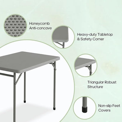3ft Rectangular Folding Table for All-Occasion, Foldable Table with HDPE Tabletop and Steel Legs, Durable and Stable Small Folding Table, Perfect for Camping, Picnic, Party, Indoor & Outdoor, Grey