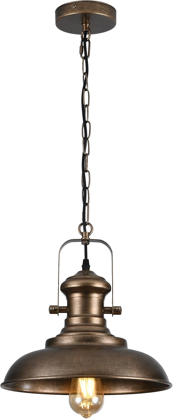 12.2" Hand-Painted Bronze Industrial Farmhouse Pendant Light, Modern Rustic Dome Hanging Ceiling Lighting Fixture for Bar, Cafe & Dining Room