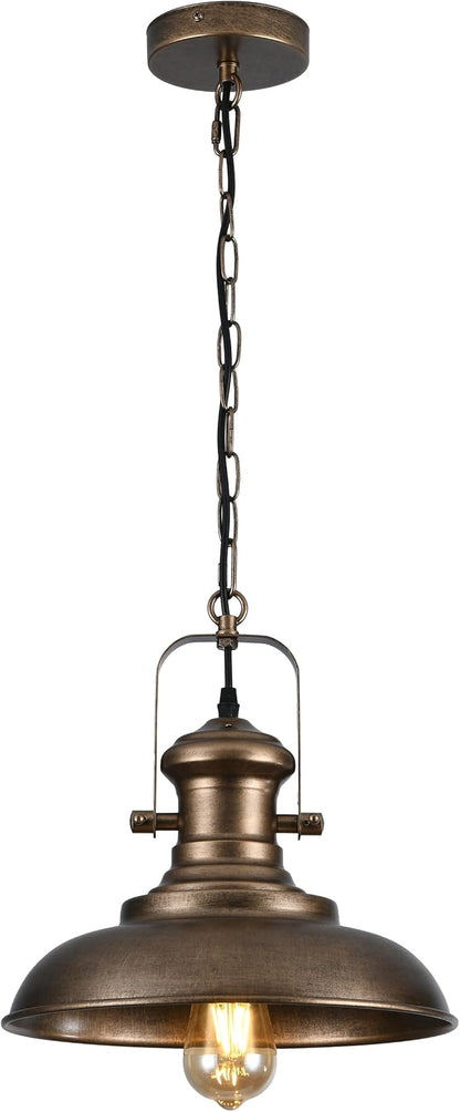 12.2" Hand-Painted Bronze Industrial Farmhouse Pendant Light, Modern Rustic Dome Hanging Ceiling Lighting Fixture for Bar, Cafe & Dining Room