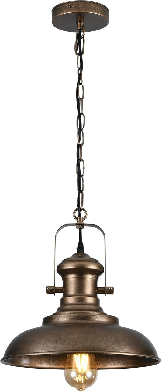 12.2" Hand-Painted Bronze Industrial Farmhouse Pendant Light, Modern Rustic Dome Hanging Ceiling Lighting Fixture for Bar, Cafe & Dining Room