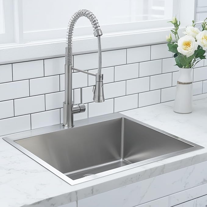 KINGO HOME Drop In Bar Sink,18x18 Inch Handmade Small Kitchen Sink,Stainless Steel Topmount Outdoor RV Prep Single Bowl Workstation Wet Bar Sinks with Stainless Steel Strainer