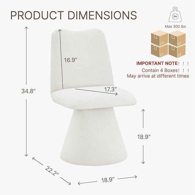 KISLOT Swivel Dining Chairs Set of 4, Modern Upholstered Dining Chair Mid Century Kitchen Chairs with High Back, 360 Degree Rotating Vanity Chair for Dining Room, Bedroom, Farmhouse, Beige