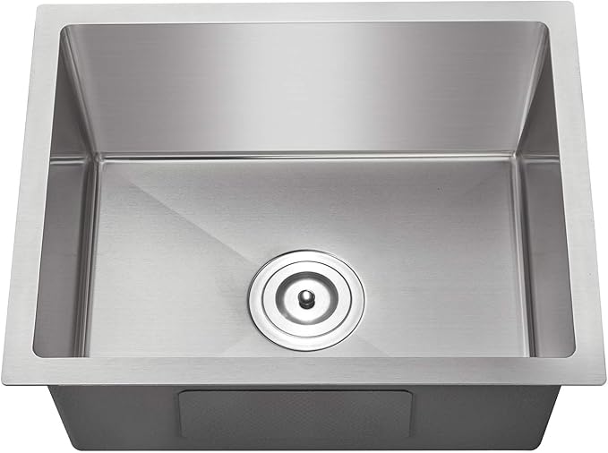 MENATT 24-inch Undermount Kitchen Sink, SUS304 Stainless Steel Handmade Single Bowl Kitchen Sink with Sink Strainer, 24"x18"x9" (Brushed)