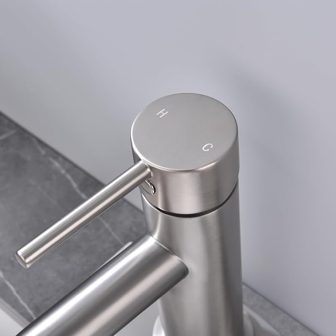 Single Handle Bathroom Faucet with Metal Drain Assembly and Escutcheon, Brushed Nickel