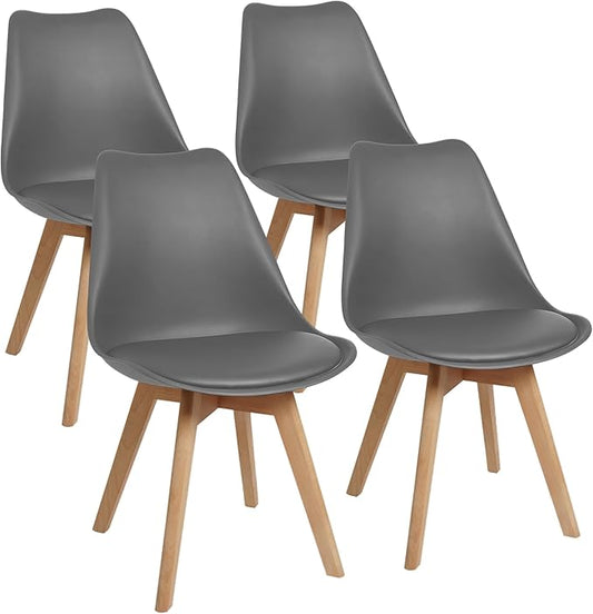 CangLong Mid Century Modern Side Chair with Wood Legs for Kitchen, Living Dining Room, Set of 4, Grey