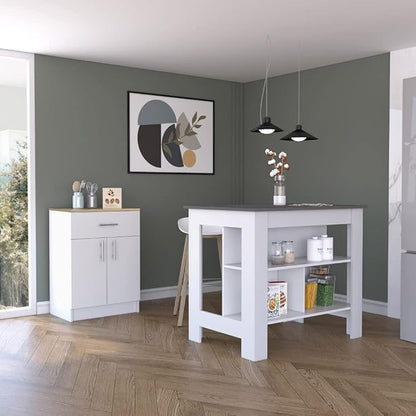 GOWE 2 Piece Kitchen Set, Delos Kitchen Island + Barbados Pantry Cabinet, White/Onyx/Light Oak