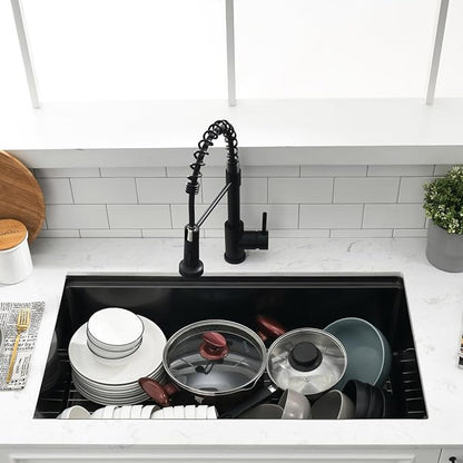 32 Inch Black Undermount Kitchen Sink Workstation - SZBAQTM 32x18-Inch Undermount Sink Stainless Steel Single Bowl 10'' Deep Handmade Kitchen sink with Cutting Board& Strainer