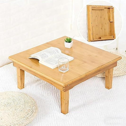 Folding Table, Japanese-Style Household Square Bamboo Tables, Computer Table, Desk, Low Bamboo Tables, Multi-Function Small Dining Table, Various Sizes (Size : 80x80×32cm)