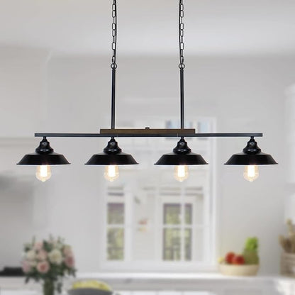 Kitchen Island Light, 4 Lights Black Pendant Dining Room Light Fixture Farmhouse Chandeliers for Dining Room Over Table Metal Hanging Lamp for Kitchen Island Hallway Pool Table