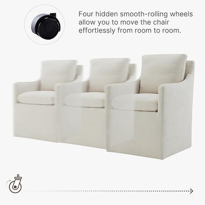 KISLOT Upholstered Dining Chairs with Casters, No Assembly Modern Accent Armchair with Rollers for Dining Room, Bedroom, Living Room, Reading Room, Already Assembled, Beige, 1 Box