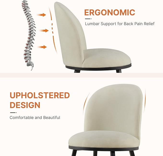 KISLOT Dining Chairs Set of 2, Fabric Upholstered Dining Room Chairs with Ergonomic Backrest & Metal Legs, Modern Kitchen Side Chairs for Home, Restaurant, and Café, Coconut