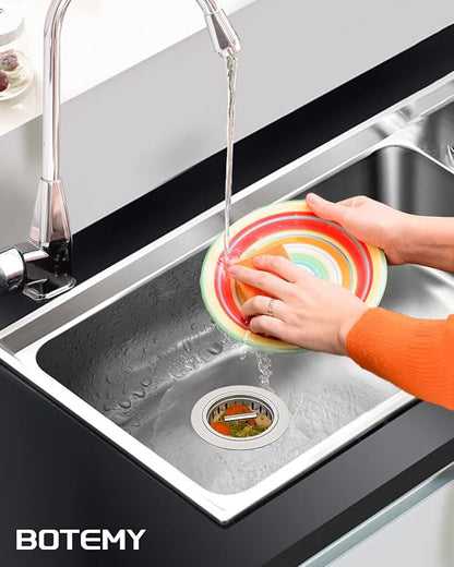 BOTEMY B9171 Kitchen Sink Drain 3 1/2 Inch Kitchen Sink Drain Strainer Assmebly Kit Stainless Steel Sink Strainer Basket/Drain Stopper for 3.5'' Standard American Drain Hole (Polished)