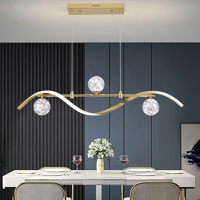 LED Linear Kitchen Island Light Fixtures, Modern Dimmable Dining Room Light Fixture 4-Light