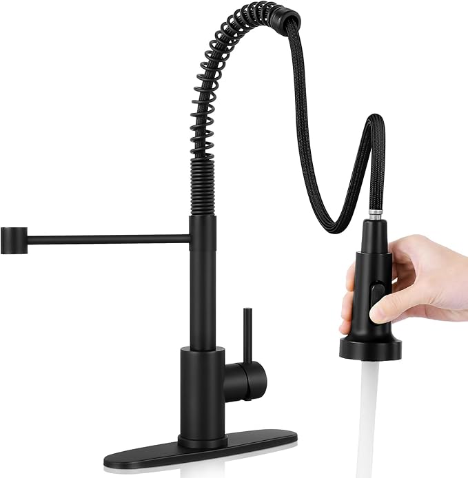Kitchen Faucet with Pull Down Sprayer 1 Handle Pull Out Spring Sink Faucets 1 Hole Or 3 Hole Stainless Steel (Matte Black)