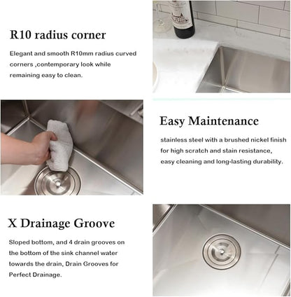 20 Inch Undermount Kitchen Sink with Faucet Combo - SZBAQTM 20"x19"x10" Stainless Steel Undermount Sink Single Bowl 18 Gauge Handmade Design sink with Pull-Out Faucet