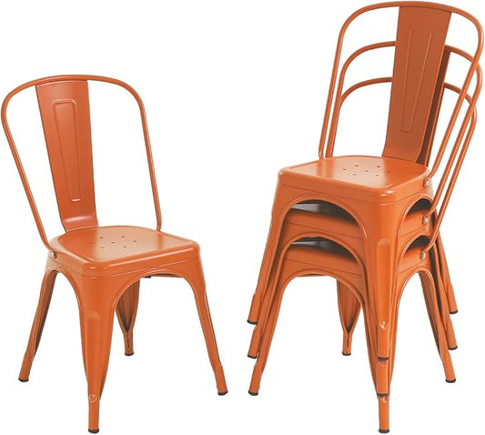 BestOffice 18 Inch Metal Chairs Set of 4 Metal Stackable Chairs Metal Patio Chairs Seat Height Café Restaurant Chairs Metal Dining Chairs Indoor Outdoor with Waterproof Metal Tolix Side Bar Chairs