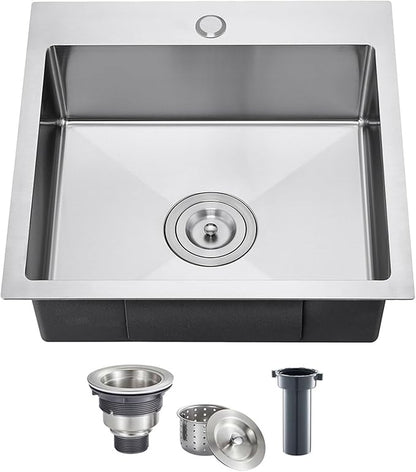 18x18 inch Drop in Kitchen Sink Brushed - TSIBOMU 304 Stainless Steel Small Single Bowl Kitchen Sink with X-Shape Drain Groove, 6" Deep Bar Sink for Compact Kitchen & Wet Bar