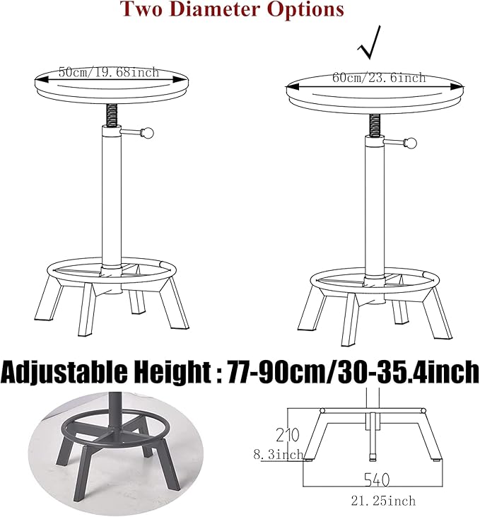 3-Piece Round Table & Chair Sets for Pub Kitchen Dining Living Party Bistro Breakfast, 1 Dining Table (30"-35.4"), 2 Counter Stools (20"-27"), Swivel Adjustable, Mostly Weld, Space-Saving,23.62" Dia