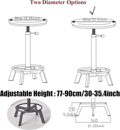 3-Piece Round Table & Chair Sets for Pub Kitchen Dining Living Party Bistro Breakfast, 1 Dining Table (30"-35.4"), 2 Counter Stools (20"-27"), Swivel Adjustable, Mostly Weld, Space-Saving,23.62" Dia