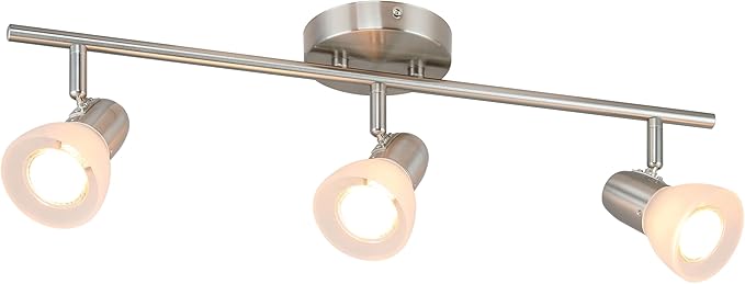 XiNBEi Lighting Track Light, 3 Light Kitchen Ceiling Light with Glass, Modern Fixed Rail Lighting Brushed Nickel XB-TR1237-3-BN